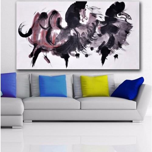 Large Ink Painting two Horses Art Canvas oil painting Poster Print Wall Art Painting Art Pictures For Living Room Home Decor