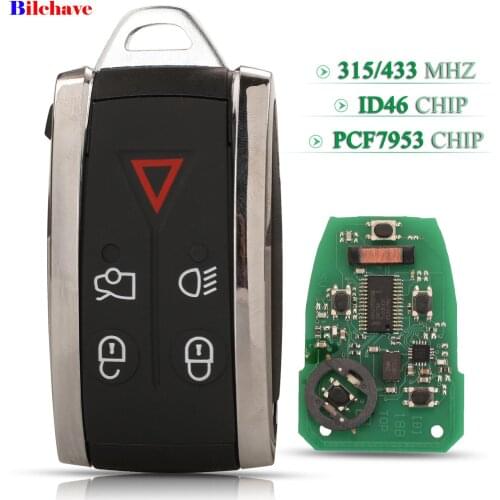 Bilchave 5 Buttons For Jaguar XF XJ8 XKR XK8 XK Fob Remote Smart Car Key 315/433Mhz ID46 PCF7953 Chip KR55WK49244 Replacement