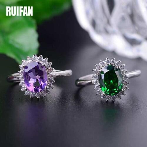 Ruifan Green/Purple Cubic Zirconia Adjustable Rings for Women Wedding Engagement Party Ring Fashion Jewelry Accessories YRI117