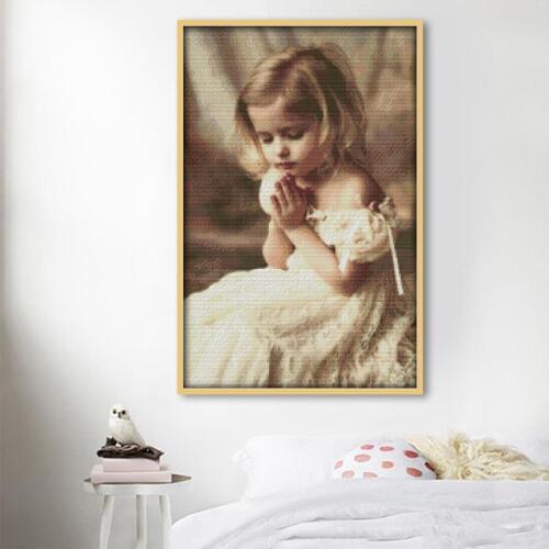 Joy Sunday Printed Cross Stitch Kit Wholesale Prayer Girl 14CT Cotton Embroidery Needlework Bag DIY Home Decoration Painting