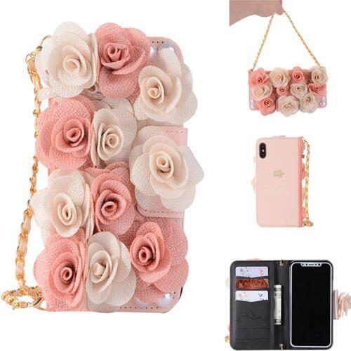 Handbag Design Leather Case For iPhone 11 Pro Max X 10 11 6 6S 7 8 Plus Wallet Chain Case For iPhone XR XS Max Rose Phone Case