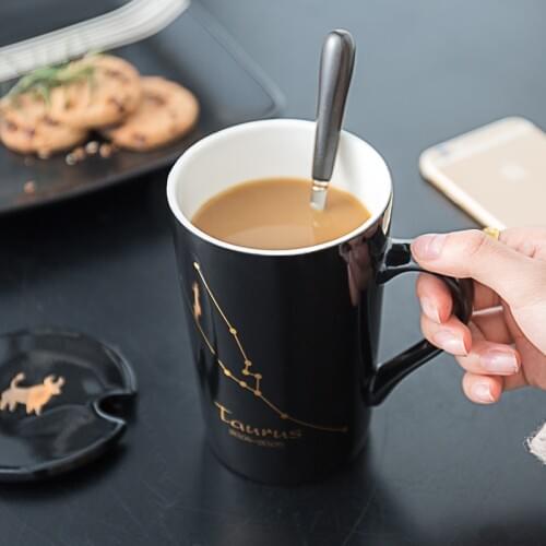 Creative personalized cup ceramic mug with lid spoon trend couple drinking cup household coffee cup men and women tea cup