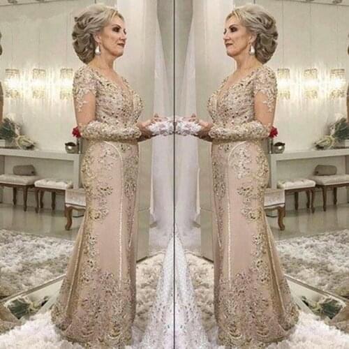 Mother Of The Bride Dresses Mermaid Long Sleeves Lace Beaded Long Wedding Party Dresses Mother Dresses For Wedding