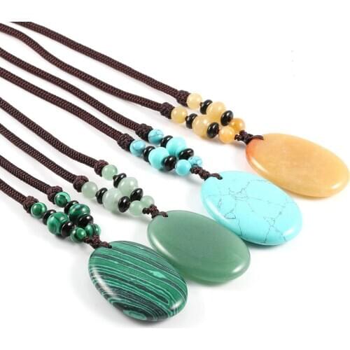 Natural Stone Pendant Simple Oval Shape Rose Quartzs/Red Stone with Chain For Women Fashion Jewelry Healing gift