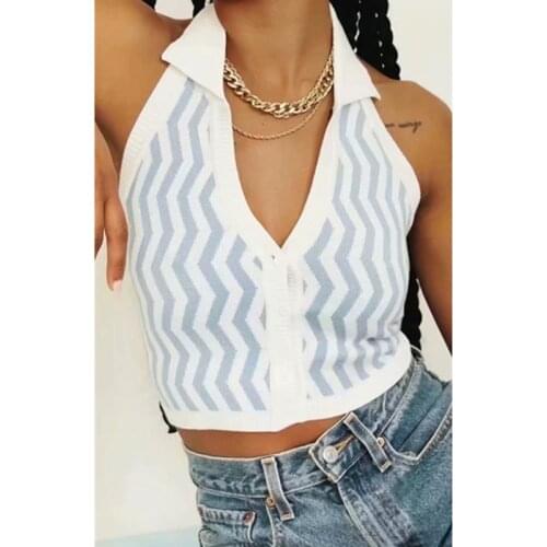 Summer clothes crop top women cute sexy tops striped vintage clothes tank tops for women halter top backless punk tops button up