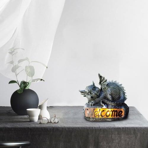 Cute Solar LED Welcome Sign Resin Garden Sleeping Dragon Statue Funny Fairy Ornaments, Water Proof