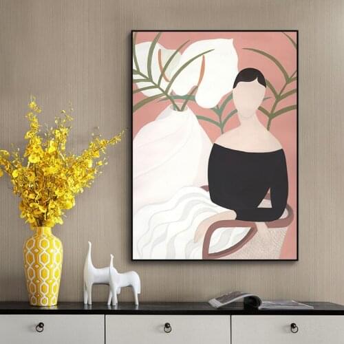 Fashion Vintage Girl Flower Plant Posters Abstract Figure Wall Art Canvas Painting Nordic Prints Wall Pictures Living Room Decor