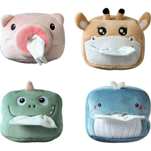 Cartoon Animal Shape Tissue Box for Car Plush Paper Holder Soft Napkin Box Container Paper Storage Organizer for Decor