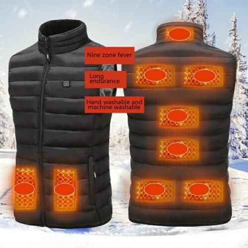 2020 9 Areas Heated Vest Jacket USB Men Winter Electrical Heated Sleevless Jacket Outdoor Fishing Hunting Waistcoat Hiking Vest