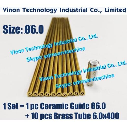Set Ø6.0mm =1PC 6.0mm Ceramic Pipe Guide Z140D type C + 10PCS 6.0x400mm Brass Tube Multihole for Electric Discharge
