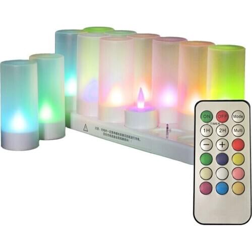 Set of 12 Remote Controlled Rechargeable Tea Light LED Candle Flameless color Changing candles lamp18keys 1H/2H Timer-Multicolor