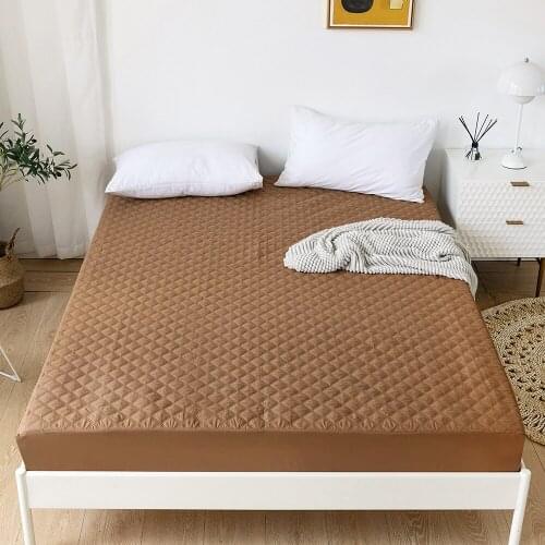 Coffee Quilted Bed Cover Anti Mites Waterproof Tatami Mattress Protector Cover With Elastic Band UK Single Adults Fitted Sheet
