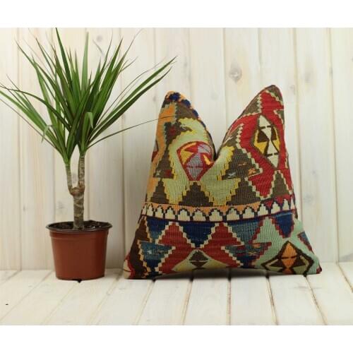 Handmade Kilim Pillow Cases Hand Woven Turkish Anatolian Traditional Motifs Cushion Cover Vintage Home Decorative Zip Carpet