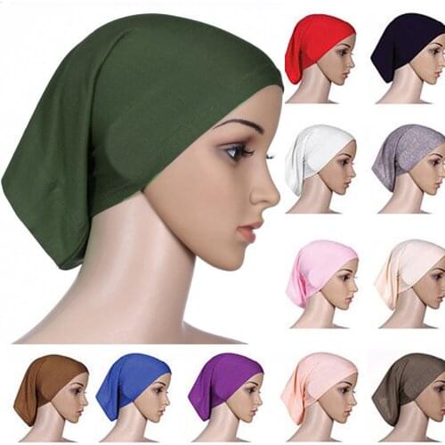 Newest Islamic Muslim Womens Head Scarf Cotton Underscarf Hijab Cover Headwrap Bonnet Plain Hijabs 2021