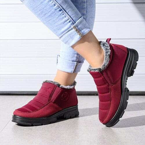 2021 New Winter Snow Boots Flat Lovely Pure Color Shoes Cotton Short Waterproof Warm Winter Lace Boots For Women Fashion