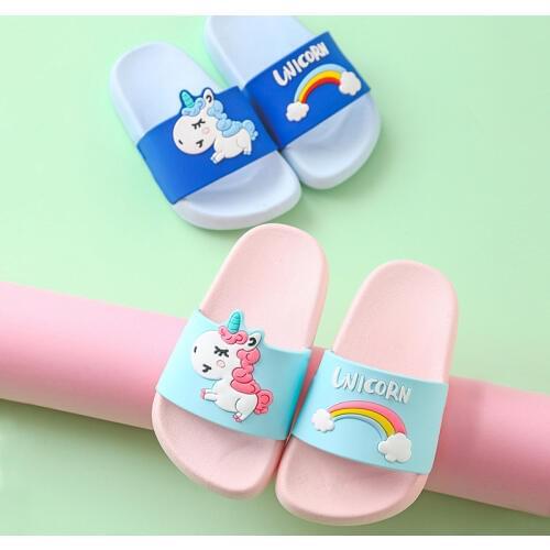 New childrens slippers boys and girls summer indoor childrens beach slippers non-slip cute cartoon unicorn home shoes