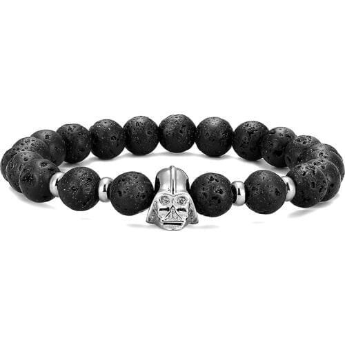 New fashion personality bracelets men and women fashion volcanic stone Spartan helmet micro-set bracelets elastic rope jewelry