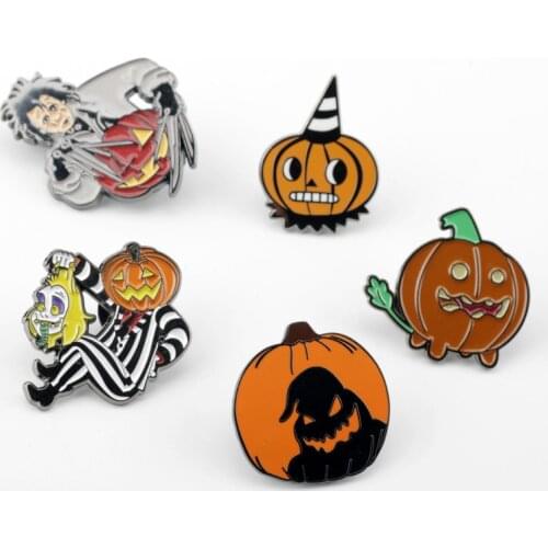 New Trendy Edward Scissorhands Halloween All Saints' Day Pumpkin Ghost Badges Enamel Brooches Lapel Pins Friends Kids Funny Gift