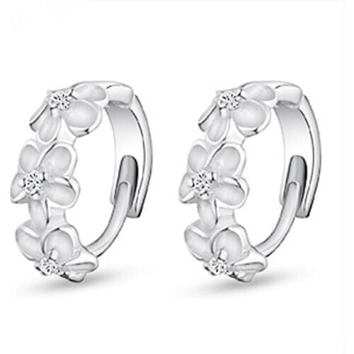 Top Quality 925 Sterling Silver Earrings For Women Jewelry Fashion Zircon Flower Hoop Earrings Girls Princess Accessories Charm