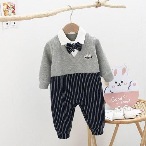 2021 Autumn Newborn Boys Stripe Romper