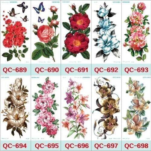 Rocooart Large Flower Decal 1pc Fake Women Men DIY Henna Body Art Tattoo Design Butterfly Vivid Temporary Tattoo Sticker Flash