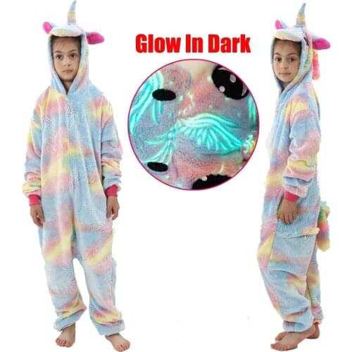 Glow In Dark Girls Unicorn Pajamas Onesie Overall for Teenager Girls Animal Costume Children Clothing Unicorn Onesie