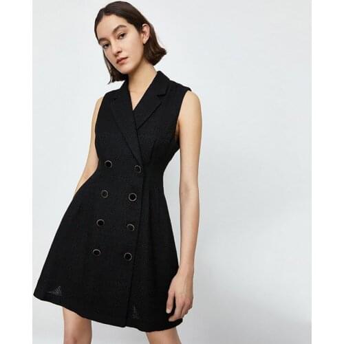 Summer Sleeveless Black Mini Blazer Dress Women Sexy V Neck Double Breasted Bodycon Club Party Dress Evening Vestidos