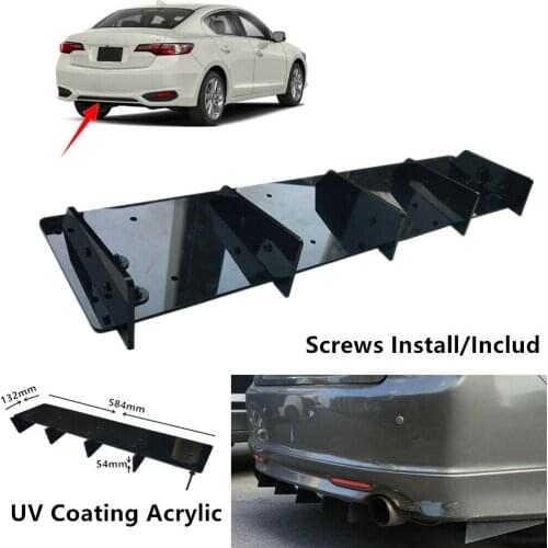 58.4cmx13.2cm Fit For Acura ILX 2013-2018 Gloss Black Set W/ Screws Rear Bumper Fin Air Diffuser 5 Shark Fins Spoiler Universal