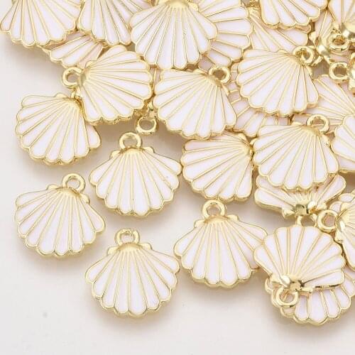 10pcs Alloy Enamel Scallop Shell Charms Pendants for Necklace Bracelet Making DIY Jewelry Accessories Supplies 13x13x2mm