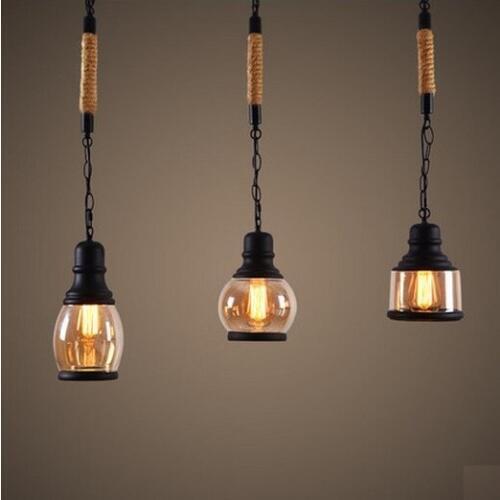 Loft Style Rope Glass Droplight Edison Vintage Pendant Light Fixtures For Dining Room Hanging Lamp Indoor Lighting Lamparas