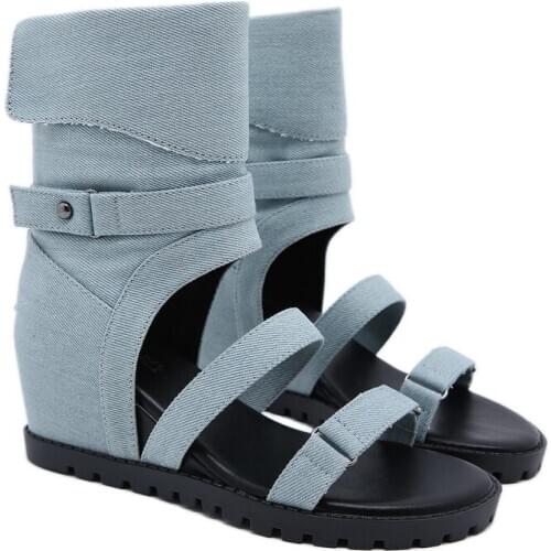Sandals Women Summer Platform Sandals Blue Cowboy Wedges Sandals Punk High-Top Shoes 7cm Heel Sandal Ladies Wedge Heels