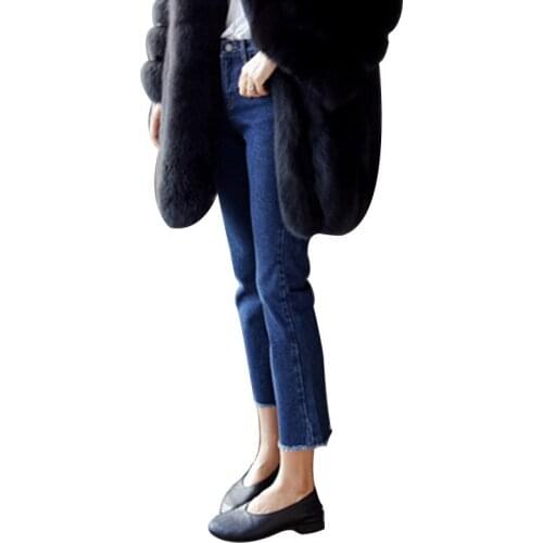 Korean-style CHIC Loose Pants Womens Spring And Autumn Loose-Fit Raw-cut Ankle-length Jeans Straight-leg