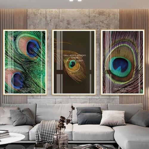 Modern Abstract Peacock Feathers Canvas Oil Painting Posters and Print Wall Art Picture For Living Room Home Decor No Frame