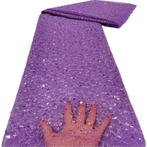 High quality purple African French net lace fabric with sequins embroidered tulle lace for party dress FJ-225