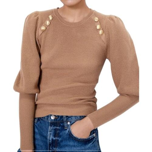 High quality puff sleeves Womens Sweaters Fashion Knitted Pullover Sweater Fall Winter Soft Female Jumper Top Jersey Pull