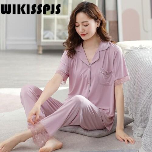 WIKISSPJSPajamas Lady Summer Modal Housewear Large Two Piece Suit Pajamas for Teen Girls Two Piece Set Summer Lounge Wear Set