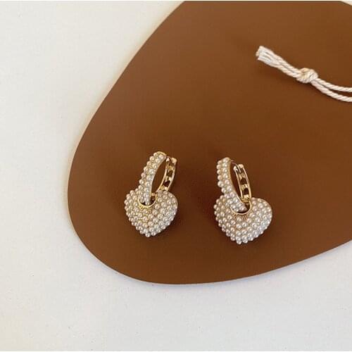 WTLTC French Vintage Multi PearlS Love Hoop Earrings Womens Heart Hoops Earrings Retro Small Earrings Dainty Charms Jewelry