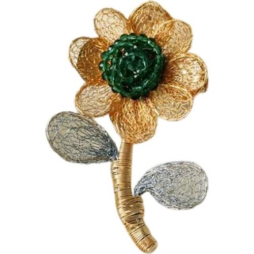 NEW 2021 hot personality jewelry creative handmade net grid sunflower cute suit brooch pin for female