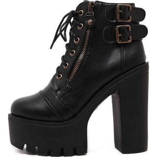 2019 new fashion ankle boots for women high platform women shoes leather martin boots high heels tie cross boots women
