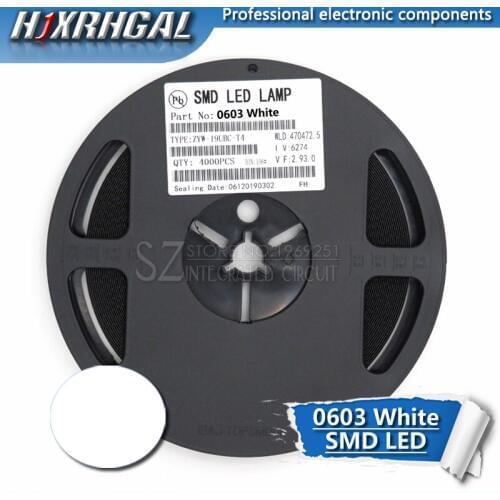 1Reel 4000pcs White 0603 SMD LED diodes light new and original hjxrhgal