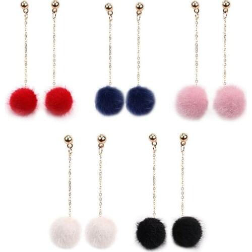 1 Pair Fluffy Pom Pom Earrings Fashion Soft Faux Fur Ball Earrings Ball Pendant Earrings Jewelry Accessories For Women Girls