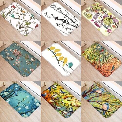 1pcs 40*60cm Tree Flower Bird Pattern Anti-Slip Suede Carpet Door Mat Doormat Outdoor Kitchen Living Room Floor Mat Rug 48299