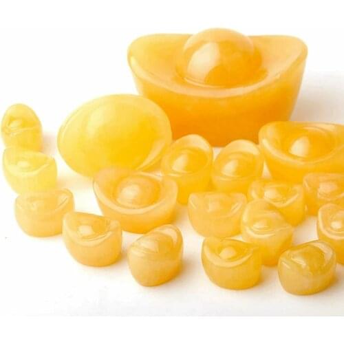 1pcs Natural Yellow jade carving shoe-shaped gold ingot for decorations