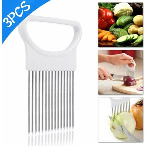 3Pcs Stainless Steel Onion Needle Onion Fork Vegetables Fruit Slicer Tomato Cutter Cutting Safe Aid Holder Kitchen Accessories