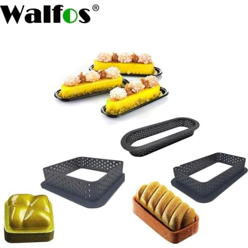 Walfos 6pcs Mousse Cake Mold Circle Cutter Decorating Tool French Dessert DIY Cake Mold Perforated Ring Non Stick Bakeware Tart