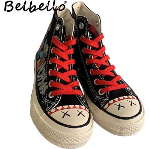Belbello 2019 Spring-Summer canvas shoes High heel letter printing canvas shoes fashion beautiful girl shoes