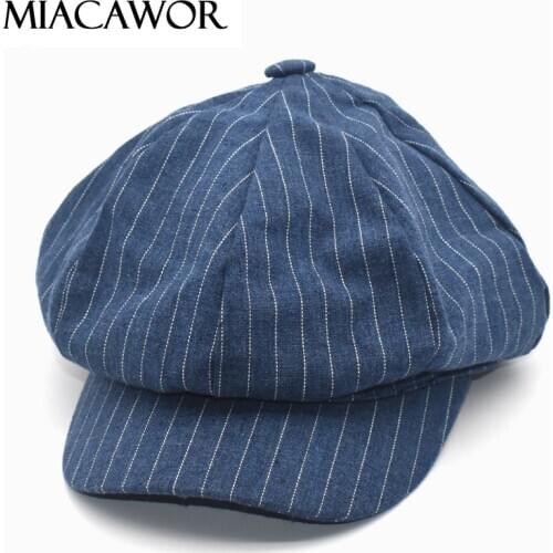 MIACAWOR New Casual Striped Beret Hats Women Korean Octagonal Hats Autumn Vintage Hats Gorras Painter Hat Blue Newsboy Cap C6