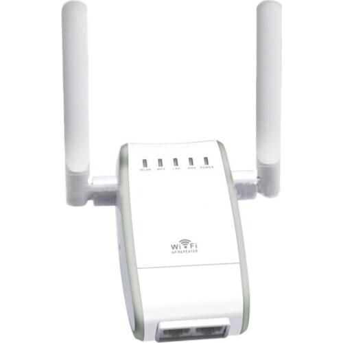 2.4G Wireless Router Wireless Bridge Ethernet Adapter 300Mbps Dual Antenna Signal Repeater for Home Office(US Plug)