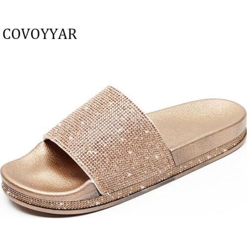 COVOYYAR 2021 Luxury Rhinestone Womens Slippers Summer Fashion Non-slip Lady Sandals Platform Women Slides Golden Shoes WSS350