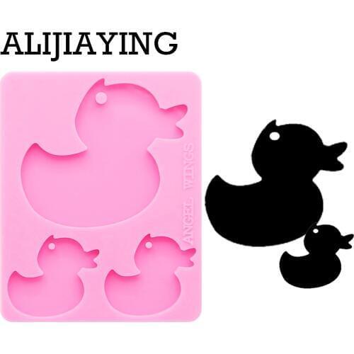 DY0121 DIY custom keychain mold silicone Shiny Duck mama/baby family Key ring silicone molds keychain molds for resin